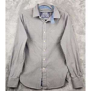 Superdry Mens Medium Gray Chamois Button Shirt Pocket‎ Long Sleeve Logo